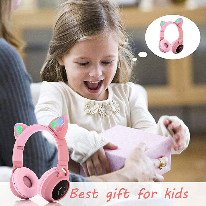 Kids Wireless/Wired Headphones with MIC,12H Playtime, Stereo Sound,Bluetooth 5.0, Foldable for School (Grey/Pink)