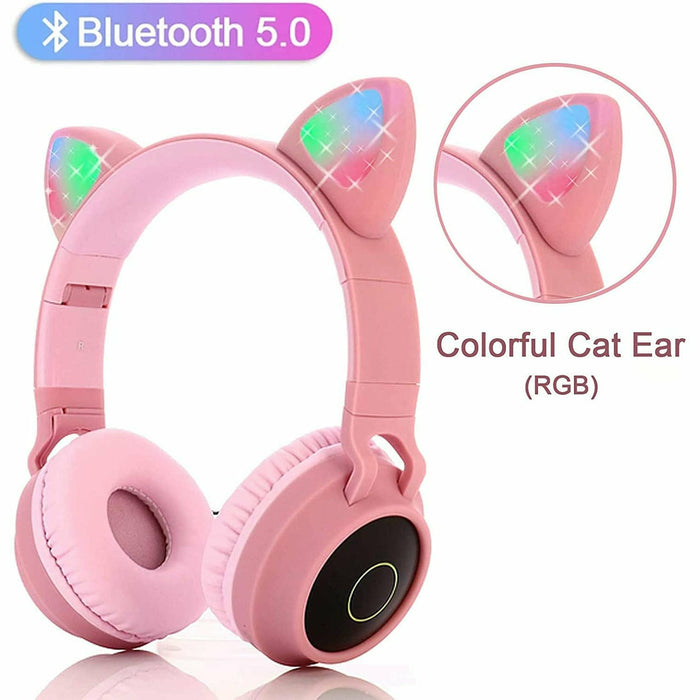 Kids Wireless/Wired Headphones with MIC,12H Playtime, Stereo Sound,Bluetooth 5.0, Foldable for School (Grey/Pink)