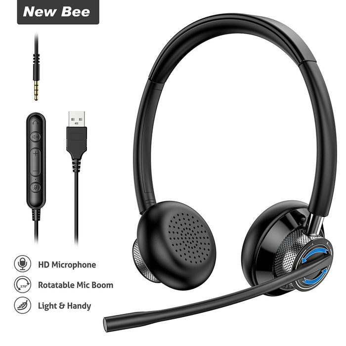 Wired USB Computer Headset for Call Center Office, Meeting, PC, Smartphones and Tablet