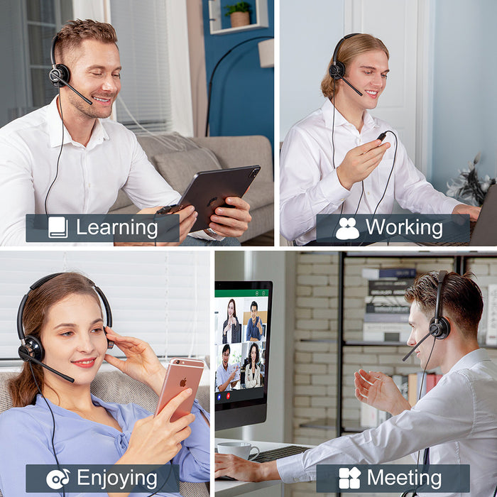 Wired USB Computer Headset for Call Center Office, Meeting, PC, Smartphones and Tablet