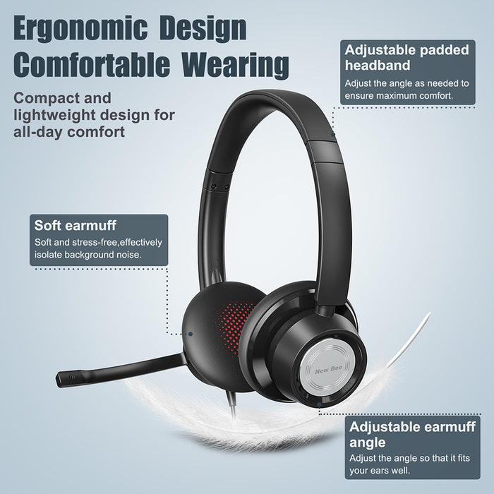 USB Headset Wired Telephone Headphones 2 in 1 3.5mm for Call Center Business Computer Headphone and Office