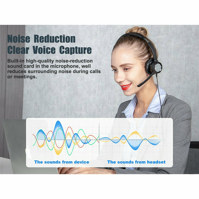 USB Headset Wired Telephone Headphones 2 in 1 3.5mm for Call Center Business Computer Headphone and Office