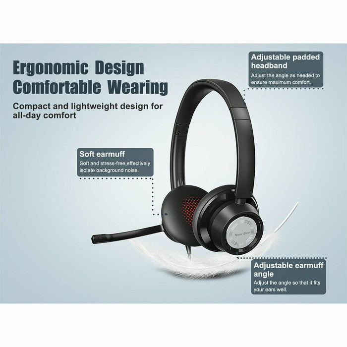 USB Headset Wired Telephone Headphones 2 in 1 3.5mm for Call Center Business Computer Headphone and Office