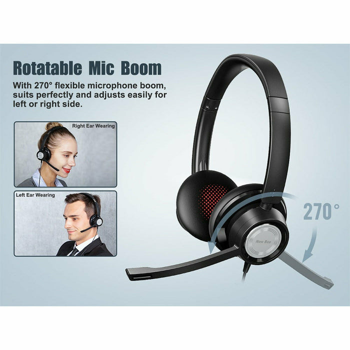 USB Headset Wired Telephone Headphones 2 in 1 3.5mm for Call Center Business Computer Headphone and Office