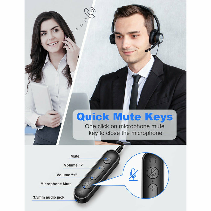 USB Headset Wired Telephone Headphones 2 in 1 3.5mm for Call Center Business Computer Headphone and Office