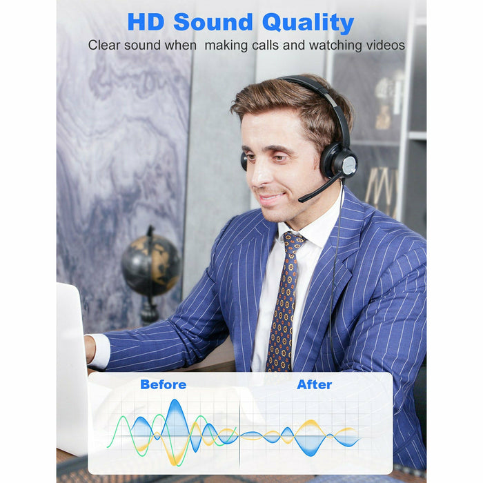 USB Headset Wired Telephone Headphones 2 in 1 3.5mm for Call Center Business Computer Headphone and Office