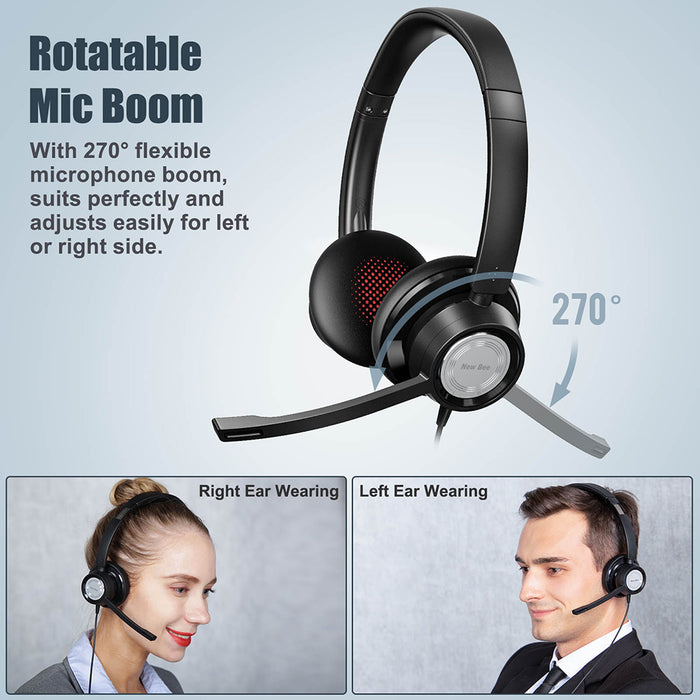 USB Headset Wired Telephone Headphones 2 in 1 3.5mm for Call Center Business Computer Headphone and Office