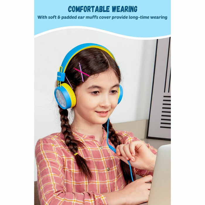 Kids Headphones with Microphone with 85dB/94dB Safe Volume Control Foldable Headphones for School/Travel/Airplane/Smartphone/Kindle/Tablet (Blue/Yellows)