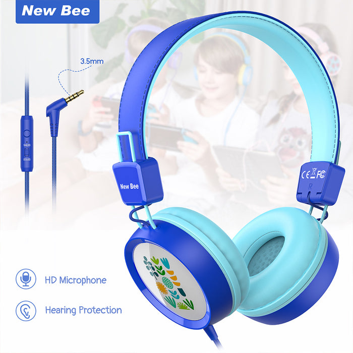 Kids Headphones with Microphone with 85dB/94dB Safe Volume Control Foldable Headphones for School/Travel/Airplane/Smartphone/Kindle/Tablet (Blue)