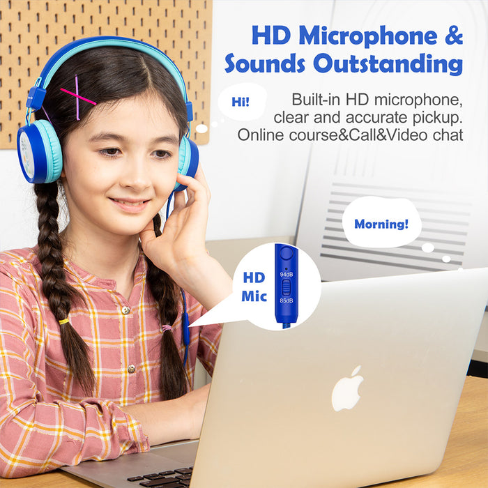 Kids Headphones with Microphone with 85dB/94dB Safe Volume Control Foldable Headphones for School/Travel/Airplane/Smartphone/Kindle/Tablet (Blue)