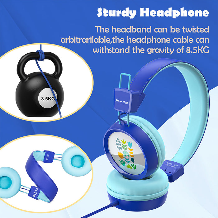 Kids Headphones with Microphone with 85dB/94dB Safe Volume Control Foldable Headphones for School/Travel/Airplane/Smartphone/Kindle/Tablet (Blue)