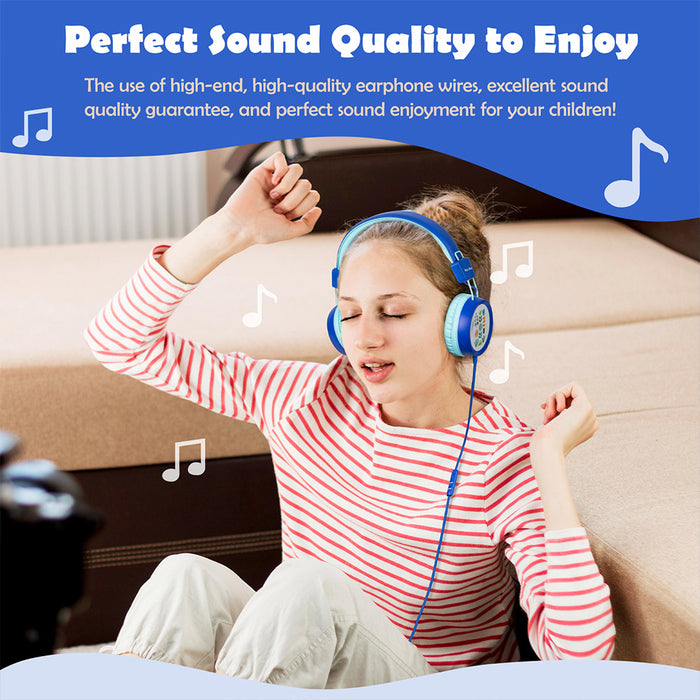 Kids Headphones with Microphone with 85dB/94dB Safe Volume Control Foldable Headphones for School/Travel/Airplane/Smartphone/Kindle/Tablet (Blue)