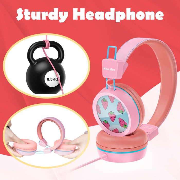 Kids Headphones with Microphone with 85dB/94dB Safe Volume Control Foldable Headphones for School/Travel/Airplane/Smartphone/Kindle/Tablet (Pink)