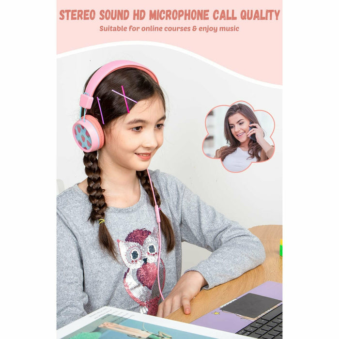 Kids Headphones with Microphone with 85dB/94dB Safe Volume Control Foldable Headphones for School/Travel/Airplane/Smartphone/Kindle/Tablet (Pink)