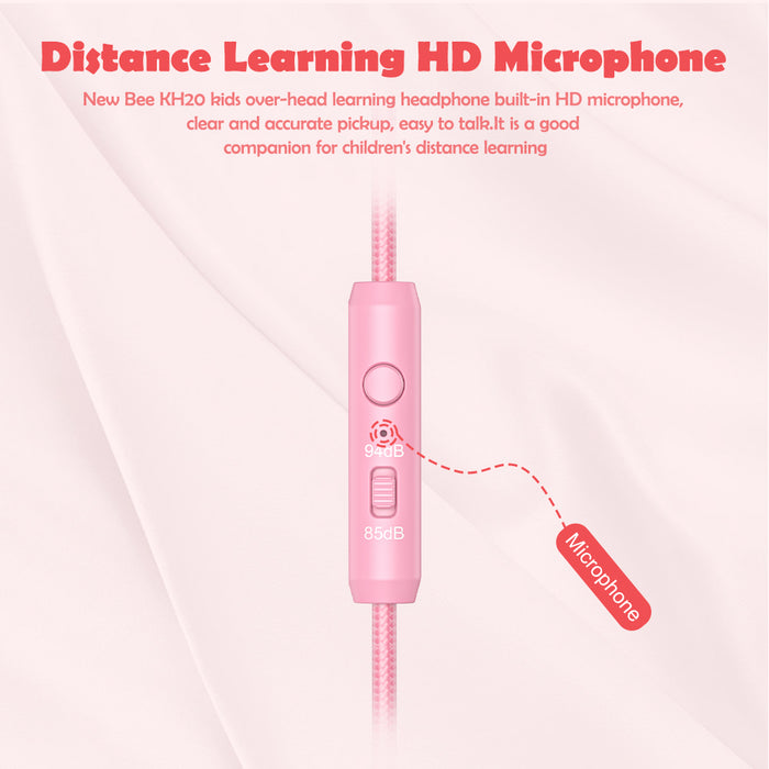 Kids Headphones with Microphone with 85dB/94dB Safe Volume Control Foldable Headphones for School/Travel/Airplane/Smartphone/Kindle/Tablet (Pink)