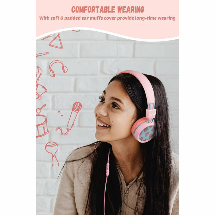 Kids Headphones with Microphone with 85dB/94dB Safe Volume Control Foldable Headphones for School/Travel/Airplane/Smartphone/Kindle/Tablet (Pink)
