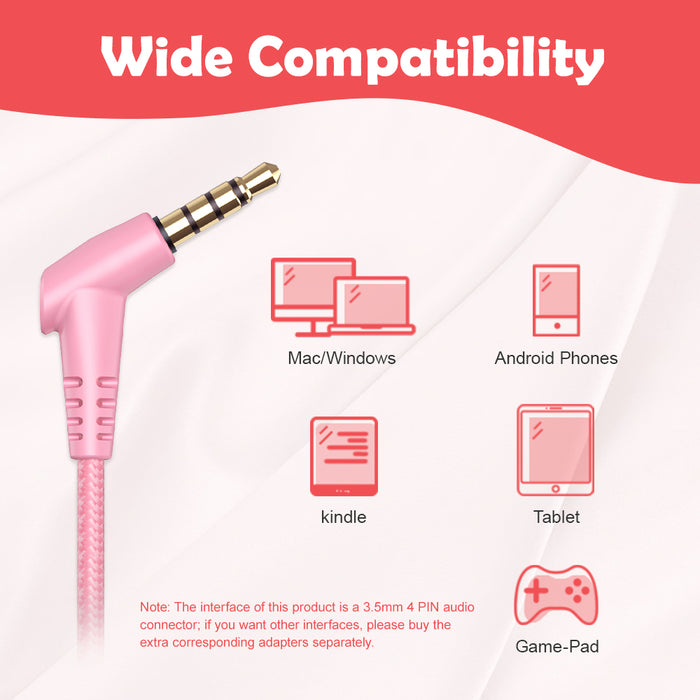 Kids Headphones with Microphone with 85dB/94dB Safe Volume Control Foldable Headphones for School/Travel/Airplane/Smartphone/Kindle/Tablet (Pink)