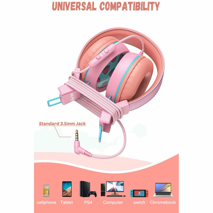 Kids Headphones with Microphone with 85dB/94dB Safe Volume Control Foldable Headphones for School/Travel/Airplane/Smartphone/Kindle/Tablet (Pink)