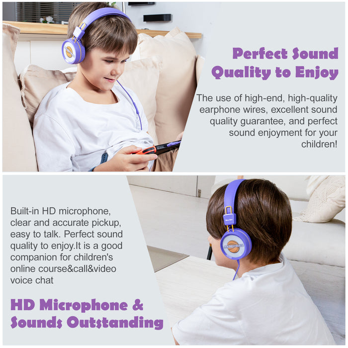 Kids Headphones with Microphone with 85dB/94dB Safe Volume Control Foldable Headphones for School/Travel/Airplane/Smartphone/Kindle/Tablet( Purple)