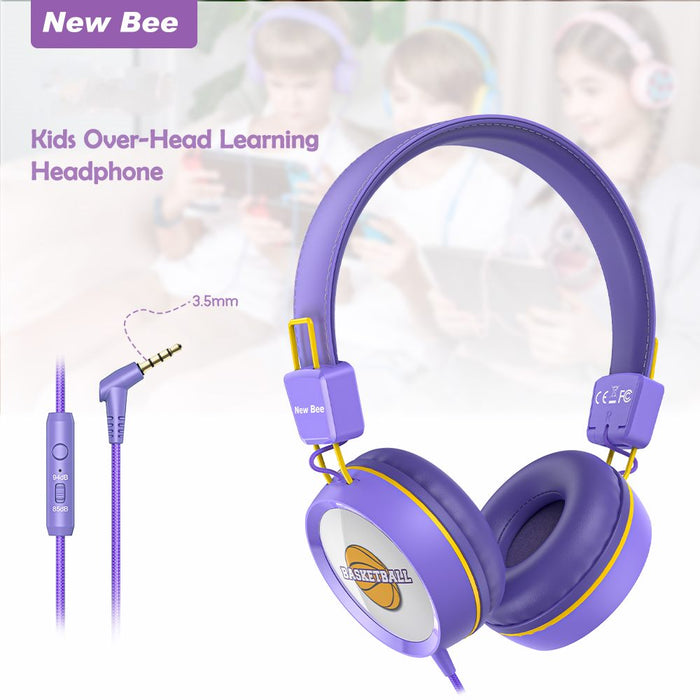 Kids Headphones with Microphone with 85dB/94dB Safe Volume Control Foldable Headphones for School/Travel/Airplane/Smartphone/Kindle/Tablet( Purple)