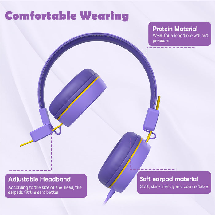 Kids Headphones with Microphone with 85dB/94dB Safe Volume Control Foldable Headphones for School/Travel/Airplane/Smartphone/Kindle/Tablet( Purple)