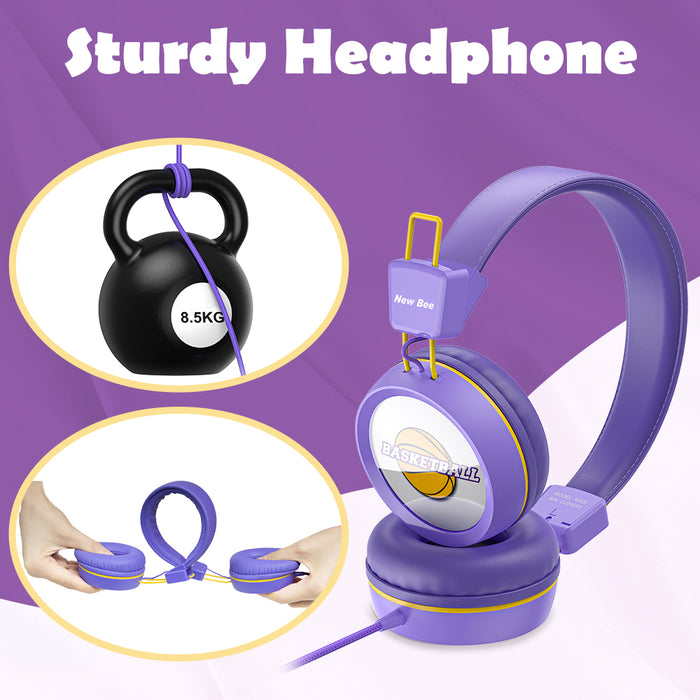 Kids Headphones with Microphone with 85dB/94dB Safe Volume Control Foldable Headphones for School/Travel/Airplane/Smartphone/Kindle/Tablet( Purple)