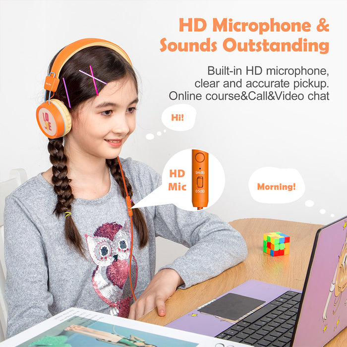 Kids Headphones with Microphone with 85dB/94dB Safe Volume Control Foldable Headphones for School/Travel/Airplane/Smartphone/Kindle/Tablet( Orange)