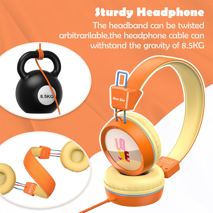 Kids Headphones with Microphone with 85dB/94dB Safe Volume Control Foldable Headphones for School/Travel/Airplane/Smartphone/Kindle/Tablet( Orange)