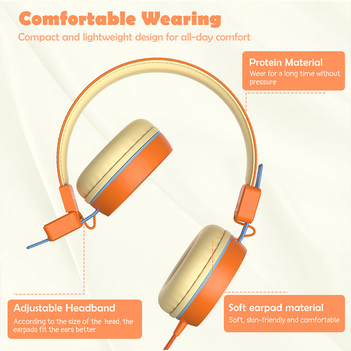 Kids Headphones with Microphone with 85dB/94dB Safe Volume Control Foldable Headphones for School/Travel/Airplane/Smartphone/Kindle/Tablet( Orange)