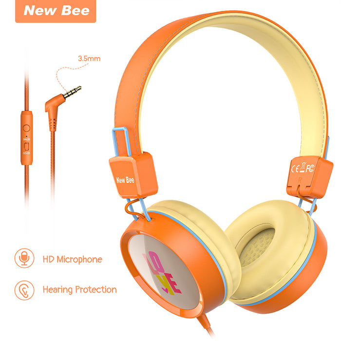Kids Headphones with Microphone with 85dB/94dB Safe Volume Control Foldable Headphones for School/Travel/Airplane/Smartphone/Kindle/Tablet( Orange)