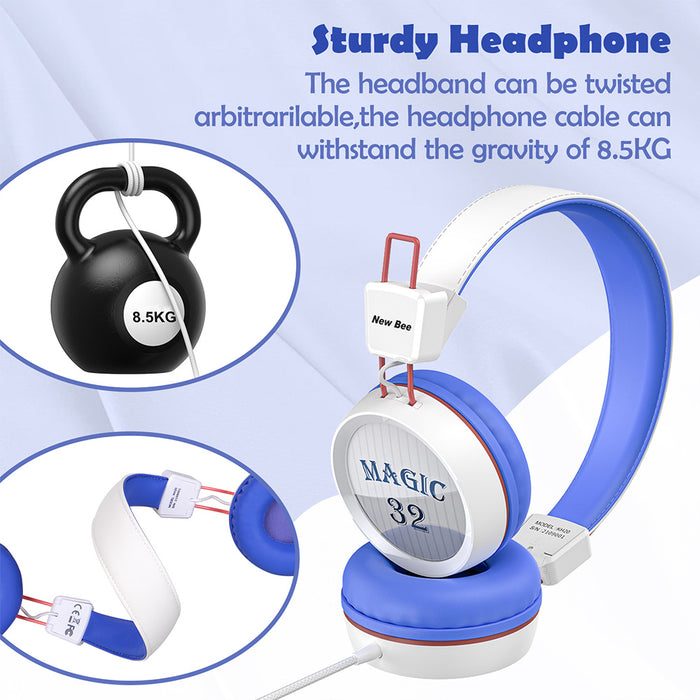 Kids Headphones with Microphone with 85dB/94dB Safe Volume Control Foldable Headphones for School/Travel/Airplane/Smartphone/Kindle/Tablet( Blue/White)