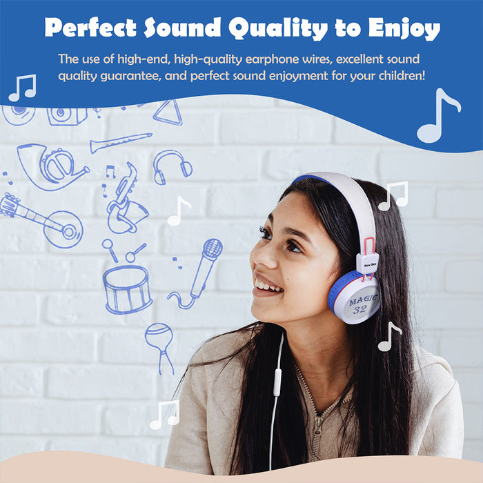 Kids Headphones with Microphone with 85dB/94dB Safe Volume Control Foldable Headphones for School/Travel/Airplane/Smartphone/Kindle/Tablet( Blue/White)