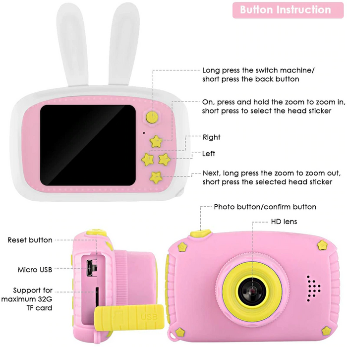 SAMA Kids Camera Yellow , Digital Video Camera Cartoon Toy 8.0mp Inch Hd Screen Rechargeable Shockproof