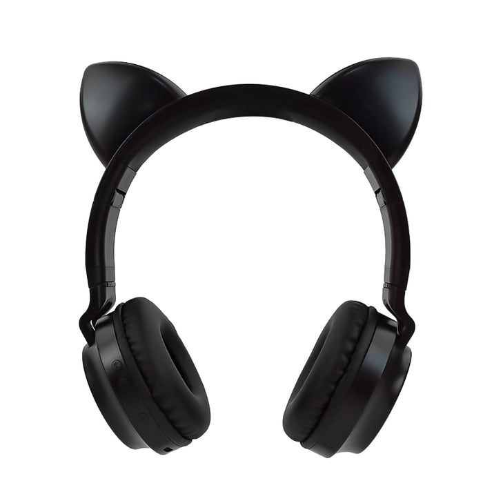 Wireless Bluetooth Headphone Cat Ear Lighting Folding Portable, TF Card/Wired Mode Black