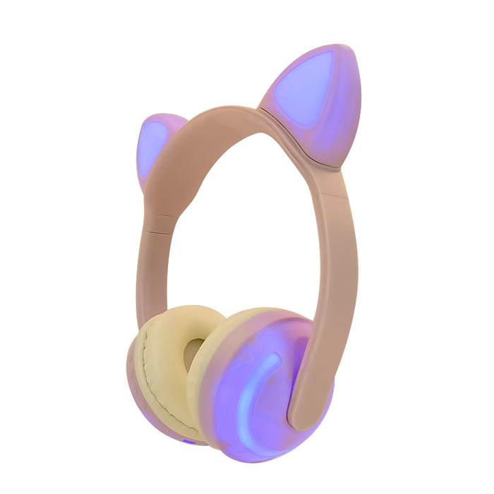 Cat Ear Headset  Wireless/ Wired Colorful ( 7 colors ) Light Folding Subwoofer Headset ( Pink/White)