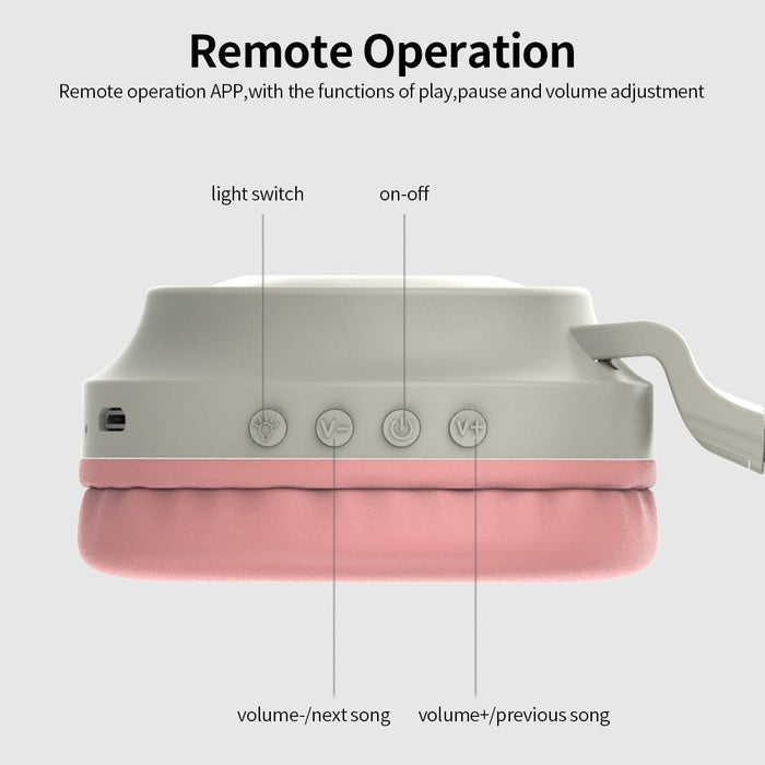 Wireless Bluetooth Headphone Cat Ear Lighting Folding Portable, TF Card/Wired Mode (Pink)