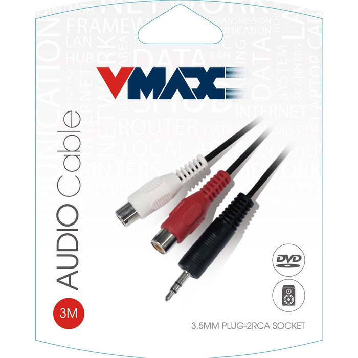 CABLE 3.5MM PLUG TO 2RCA SOCKET 3M/10ft-Audio Cables-V-MAX-brands-world.ca