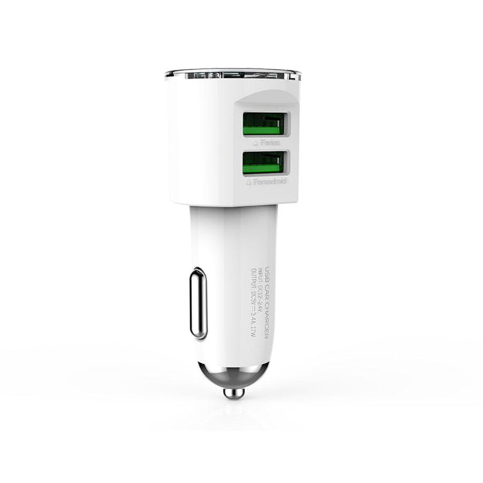 CAR CHARGER DUAL High Speed USB 3.6A + LIGHTNING CABLE 1M White-USB Car Chargers-V-MAX-brands-world.ca