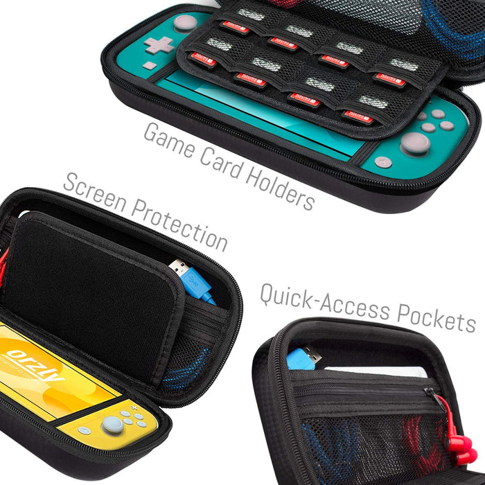Case for Nintendo Switch Lite - Orzly Protective Carry Carbon Fibre Black-Nintendo Switch Skins, Faceplates & Cases-Orzly-brands-world.ca