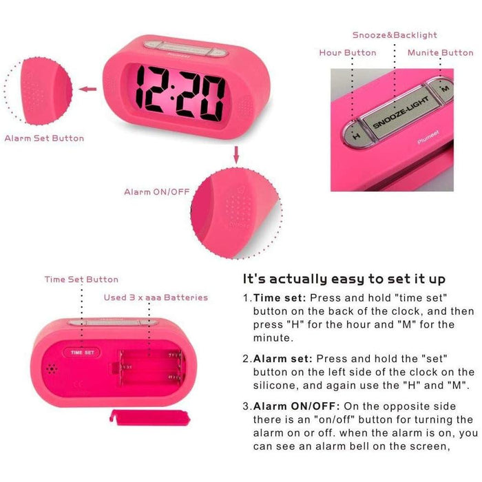 Digital Alarm Clock, Relime Upgraded Shockproof LCD Display Travel Clock Pink-Kids Alarm Clocks-Relime-brands-world.ca