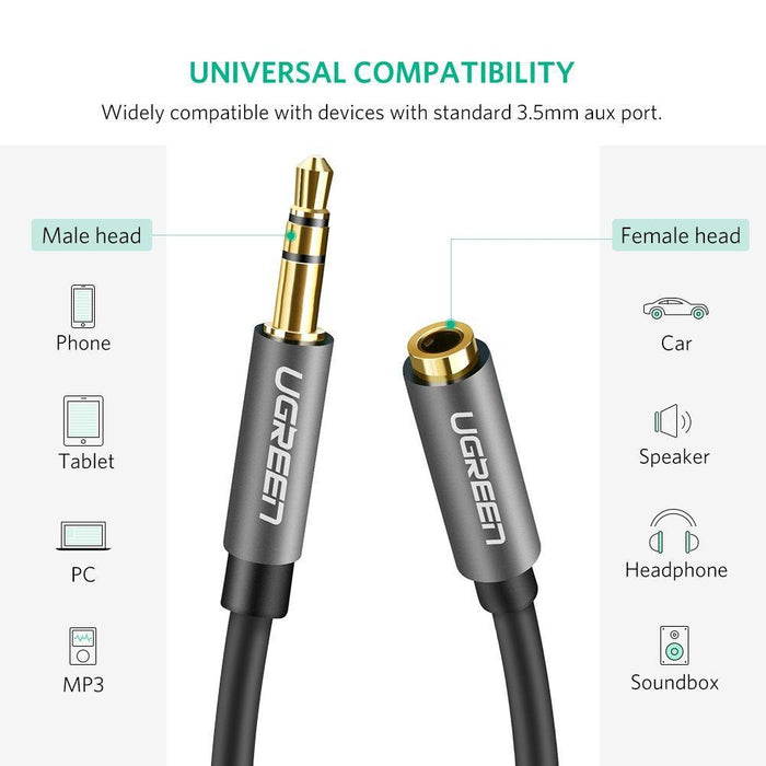 Extension Cable, 3.5mm Male to Female Audio Auxiliary 3ft, Black-Audio Cables-UGREEN-brands-world.ca