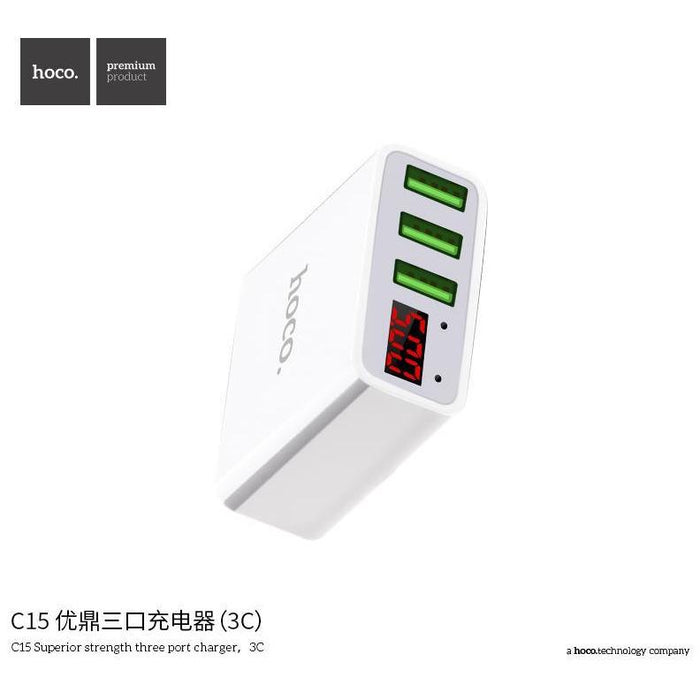 HOCO C15 Superior strength three port charger White-USB Home/Wall Chargers-HOCO-brands-world.ca