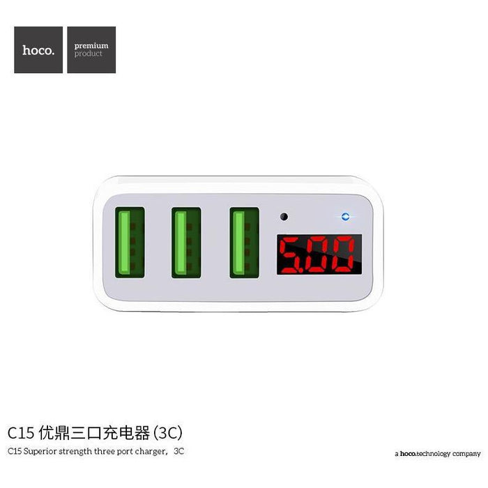 HOCO C15 Superior strength three port charger White-USB Home/Wall Chargers-HOCO-brands-world.ca