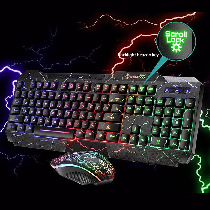 SAMA Gaming Keyboard and Mouse Set, Colorful Crack Backlit USB Computer Gaming Wired Keyboard and Mouse Set