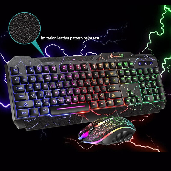 SAMA Gaming Keyboard and Mouse Set, Colorful Crack Backlit USB Computer Gaming Wired Keyboard and Mouse Set