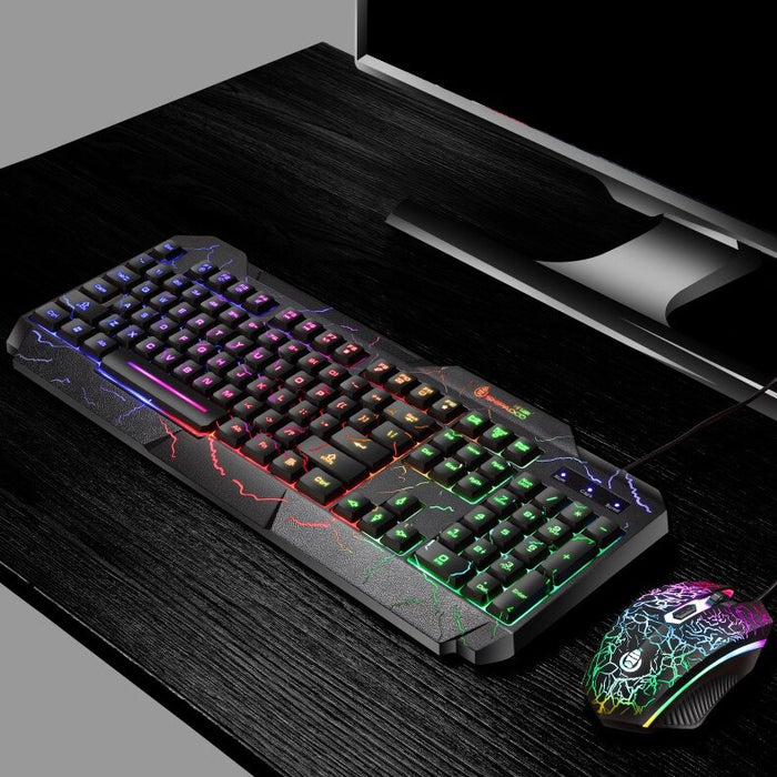 SAMA Gaming Keyboard and Mouse Set, Colorful Crack Backlit USB Computer Gaming Wired Keyboard and Mouse Set