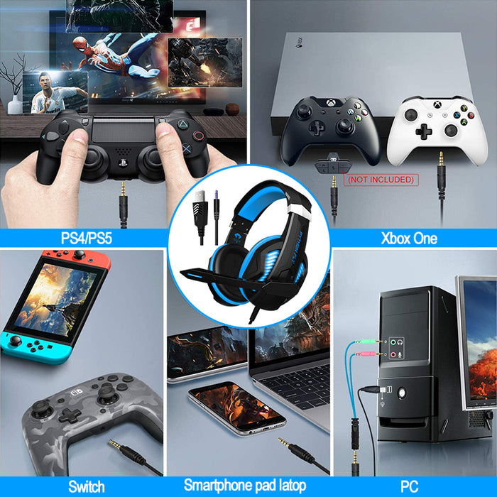 Gaming Headset G2000MIX -7.1 Surround-Mic LED for PS, Xbox One 360 PC Blue