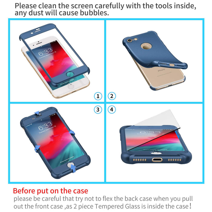 iPhone 8 Case, 7 with[2 x Tempered Glass 7/8 4.7'' Blue-iPhone SE 2-8-7-6s-6 Cases-ORETECH-brands-world.ca