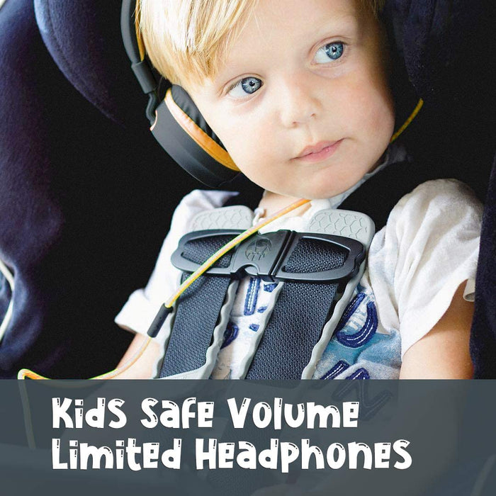 Kid Wired Headphones with Microphone Black, Volume Limited 85dB for School Online Course-Over-Ear Headphones-SAMA-brands-world.ca