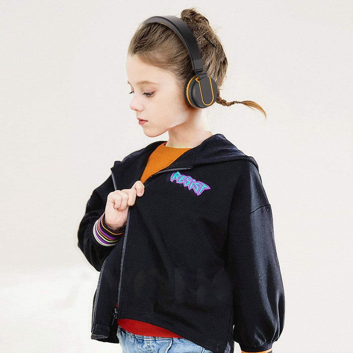Kid Wired Headphones with Microphone Orange , Volume Limited 85dB for School Online Course-Over-Ear Headphones-SAMA-brands-world.ca
